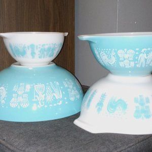 VINTAGE SET 4 PYREX TURQUOISE AMISH BUTTERPRINT CINDERELLA MIXING NESTING BOWLS